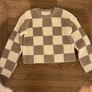 Kids' Checkered Knit Sweater - Beige and Cream